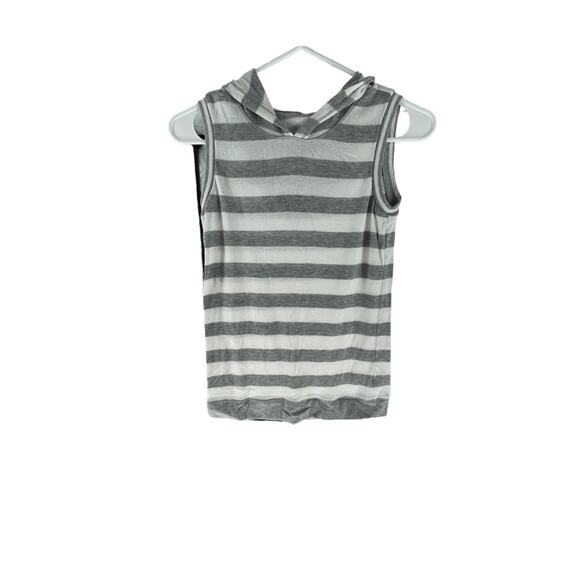 Justice Girls Gray & White Striped Sleeveless Pullover Hoodie Youth Size 10 - Picture 1 of 5